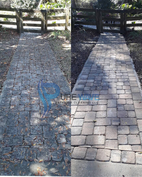 Before & After Pressure Washing walkway in Gainesville FL